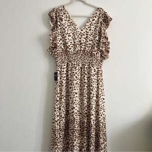 NWT Express Leopard Ruffle Sleeve Smocked Maxi Dress